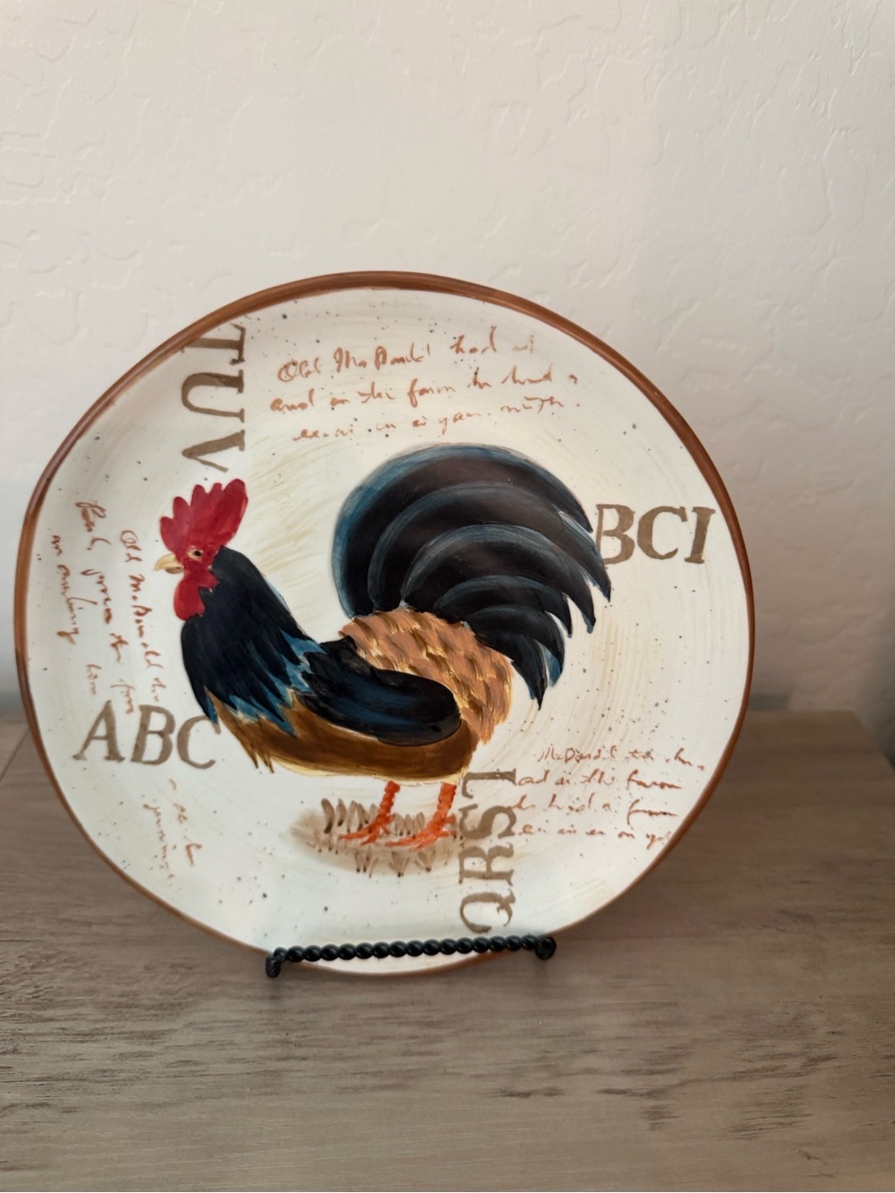 Rooster Script Ceramic Salad/Dessert Plate